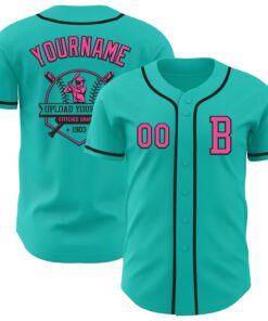 Custom Aqua Pink-Black Authentic Baseball Jersey