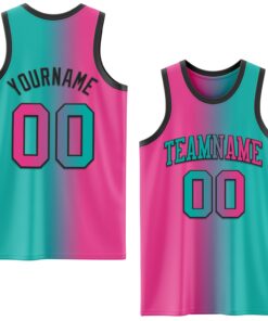 Custom Aqua Pink-Black Authentic Gradient Fashion Basketball Jersey