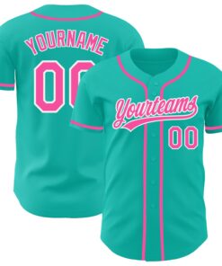 Custom Aqua Pink-White Authentic Baseball Jersey