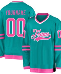 Custom Aqua Pink-White Hockey Jersey