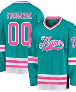 Custom Aqua Pink-White Hockey Jersey
