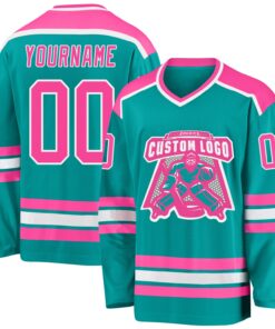 Custom Aqua Pink-White Hockey Jersey