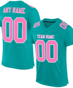Custom Aqua Pink-White Mesh Authentic Football Jersey