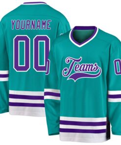 Custom Aqua Purple-White Hockey Jersey