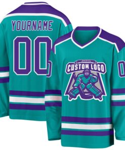 Custom Aqua Purple-White Hockey Jersey