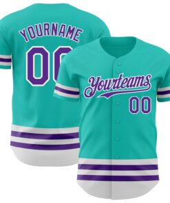 Custom Aqua Purple-White Line Authentic Baseball Jersey