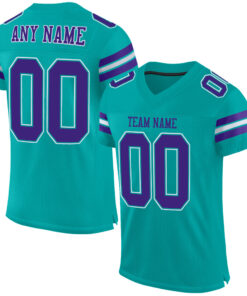 Custom Aqua Purple-White Mesh Authentic Football Jersey