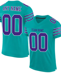 Custom Aqua Purple-White Mesh Authentic Football Jersey