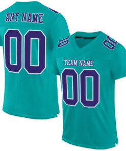 Custom Aqua Purple-White Mesh Authentic Football Jersey