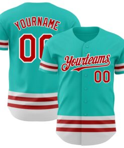 Custom Aqua Red-White Line Authentic Baseball Jersey