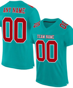 Custom Aqua Red-White Mesh Authentic Football Jersey