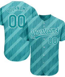Custom Aqua Teal-White 3D Pattern Design Authentic Baseball Jersey