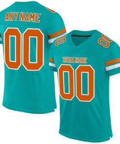 Custom Aqua Texas Orange-White Mesh Authentic Football Jersey