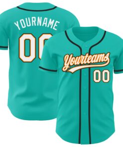 Custom Aqua White Bay Orange-Black Authentic Baseball Jersey