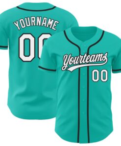 Custom Aqua White-Black Authentic Baseball Jersey