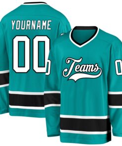 Custom Aqua White-Black Hockey Jersey