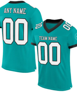 Custom Aqua White-Black Mesh Authentic Football Jersey