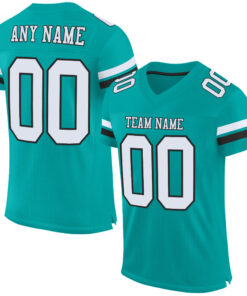Custom Aqua White-Black Mesh Authentic Football Jersey