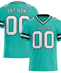 Custom Aqua White-Black Mesh Authentic Football Jersey