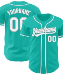 Custom Aqua White-Gray Authentic Baseball Jersey