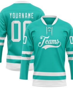 Custom Aqua White Hockey Lace Neck Jersey