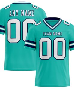 Custom Aqua White-Navy Mesh Authentic Football Jersey
