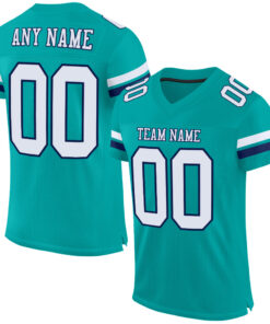 Custom Aqua White-Navy Mesh Authentic Football Jersey
