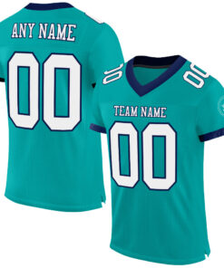 Custom Aqua White-Navy Mesh Authentic Football Jersey