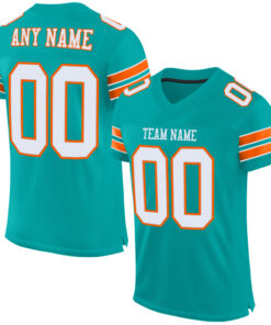 Custom Aqua White-Orange Mesh Authentic Football Jersey