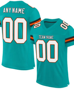 Custom Aqua White-Orange Mesh Authentic Football Jersey