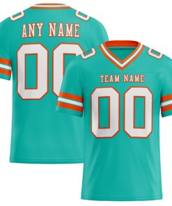 Custom Aqua White-Orange Mesh Authentic Football Jersey