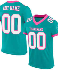 Custom Aqua White-Pink Mesh Authentic Football Jersey