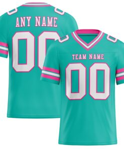 Custom Aqua White-Pink Mesh Authentic Football Jersey
