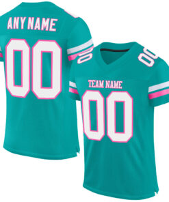 Custom Aqua White-Pink Mesh Authentic Football Jersey