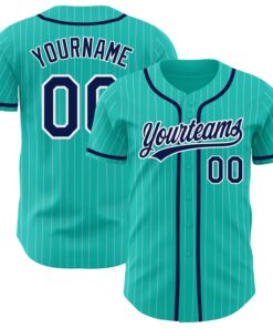 Custom Aqua White Pinstripe Navy Authentic Baseball Jersey