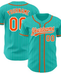 Custom Aqua White Pinstripe Orange Authentic Baseball Jersey
