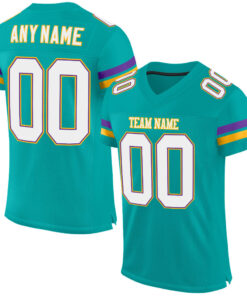 Custom Aqua White-Purple Mesh Authentic Football Jersey