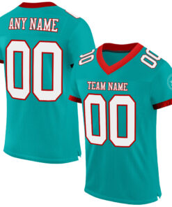 Custom Aqua White-Red Mesh Authentic Football Jersey