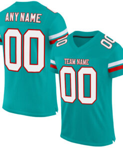 Custom Aqua White-Red Mesh Authentic Football Jersey