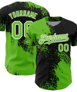 Custom Aurora Green Black-White 3D Pattern Design Abstract Brush Stroke Authentic Baseball Jersey