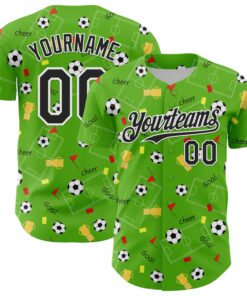 Custom Aurora Green Black-White Comic Doodle Ballgame 3D Pattern Design Authentic Baseball Jersey