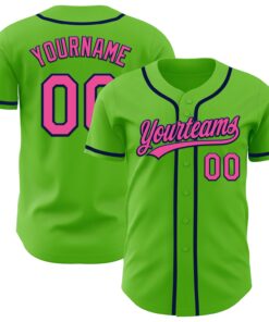 Custom Aurora Green Pink-Navy Authentic Baseball Jersey