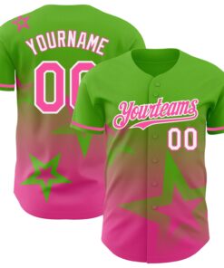Custom Aurora Green Pink-White 3D Pattern Design Gradient Style Twinkle Star Authentic Baseball Jersey
