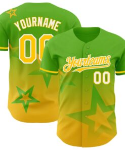 Custom Aurora Green Yellow-White 3D Pattern Design Gradient Style Twinkle Star Authentic Baseball Jersey