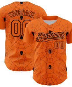 Custom Bay Orange Black 3D Pattern Design Spider Web Authentic Baseball Jersey