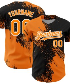 Custom Bay Orange Black-White 3D Pattern Design Abstract Brush Stroke Authentic Baseball Jersey