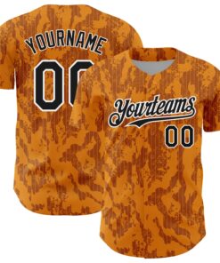 Custom Bay Orange Black-White 3D Pattern Design Abstract Fluid Authentic Baseball Jersey