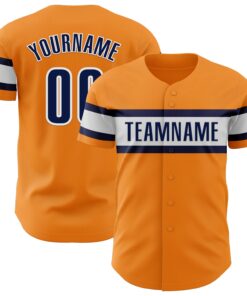 Custom Bay Orange Navy-White Authentic Baseball Jersey