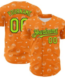 Custom Bay Orange Neon Green-Black 3D Pattern Design Foodie Fast Food Burger Authentic Baseball Jersey