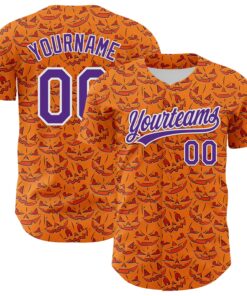 Custom Bay Orange Purple-White 3D Halloween Authentic Baseball Jersey